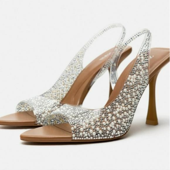 Pearl Heels Pearl Shoes Zara ZARA PEARL HEELED SLINGBACKS